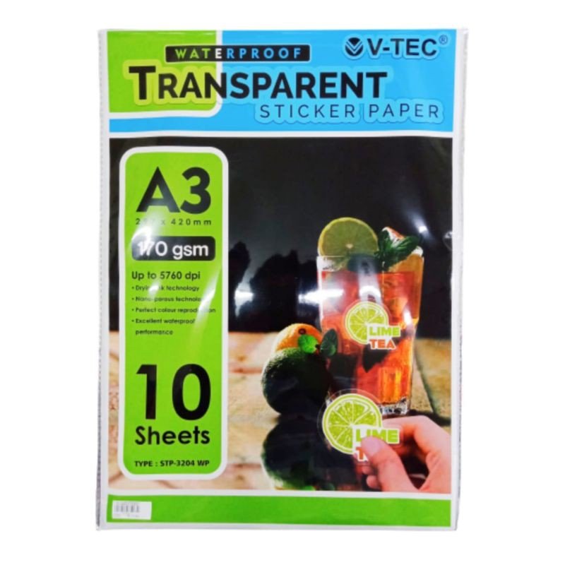 V-TEC STICKER TRANSPARANT PHOTO PAPER STP-3204/WP A3 170GRM
